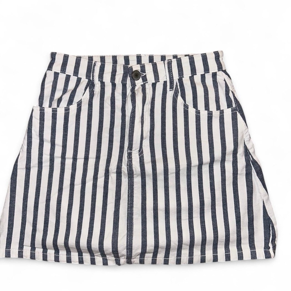 Brandy Melville Navy and White Striped Mini Skirt